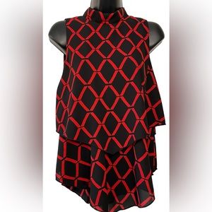 COPY - PAPAYA Women’s Black Red Dual Layer High-collar Sleeveless Top Size Medi…